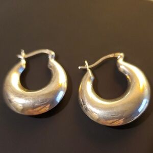 Puffy Silver Hoop Earrings
